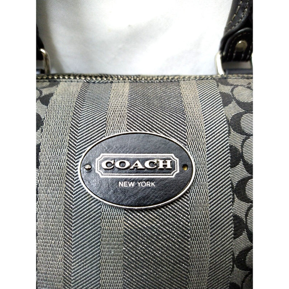 Coach Molly Signature Black Canvas Stripes Top Handles Zipper Satchel Bag - Picture 4 of 14